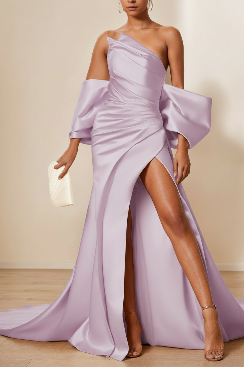 Trumpet/Mermaid Evening Dresses Strapless Sleeveless Floor-Length Unique with Split Side & Ruffles