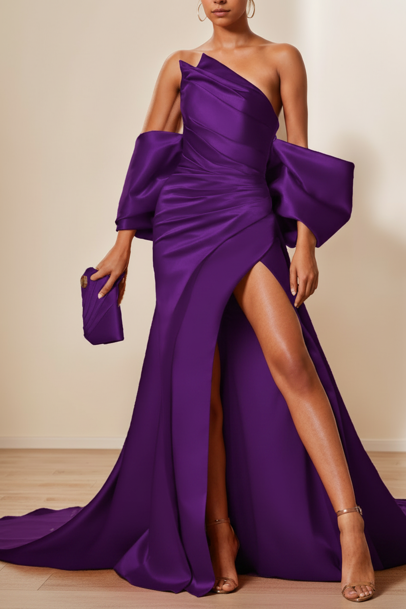 Trumpet/Mermaid Evening Dresses Strapless Sleeveless Floor-Length Unique with Split Side & Ruffles