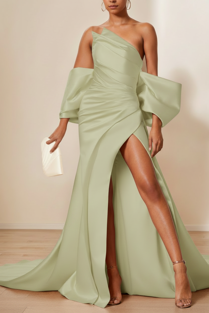Trumpet/Mermaid Evening Dresses Strapless Sleeveless Floor-Length Unique with Split Side & Ruffles
