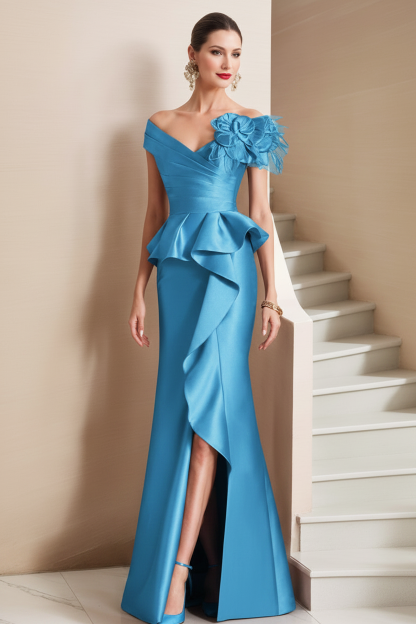 Trumpet/Mermaid Off-the-Shoulder Mother of the Bride Dresses with High Split