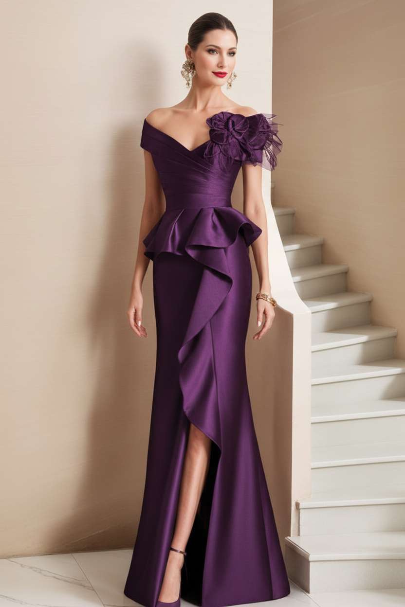 Trumpet/Mermaid Off-the-Shoulder Mother of the Bride Dresses with High Split