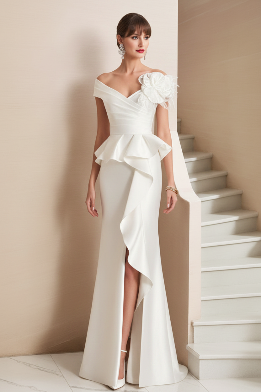 Trumpet/Mermaid Off-the-Shoulder Mother of the Bride Dresses with High Split