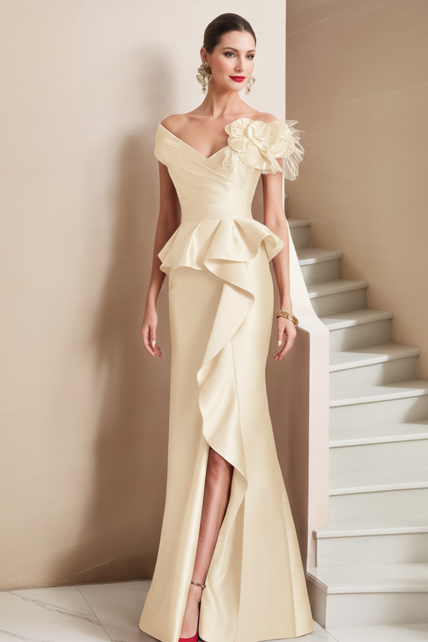 Trumpet/Mermaid Off-the-Shoulder Mother of the Bride Dresses with High Split