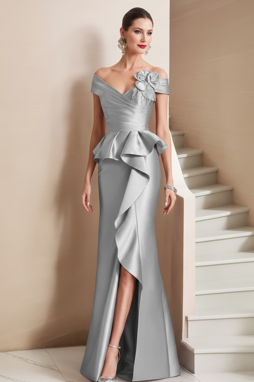 Trumpet/Mermaid Off-the-Shoulder Mother of the Bride Dresses with High Split