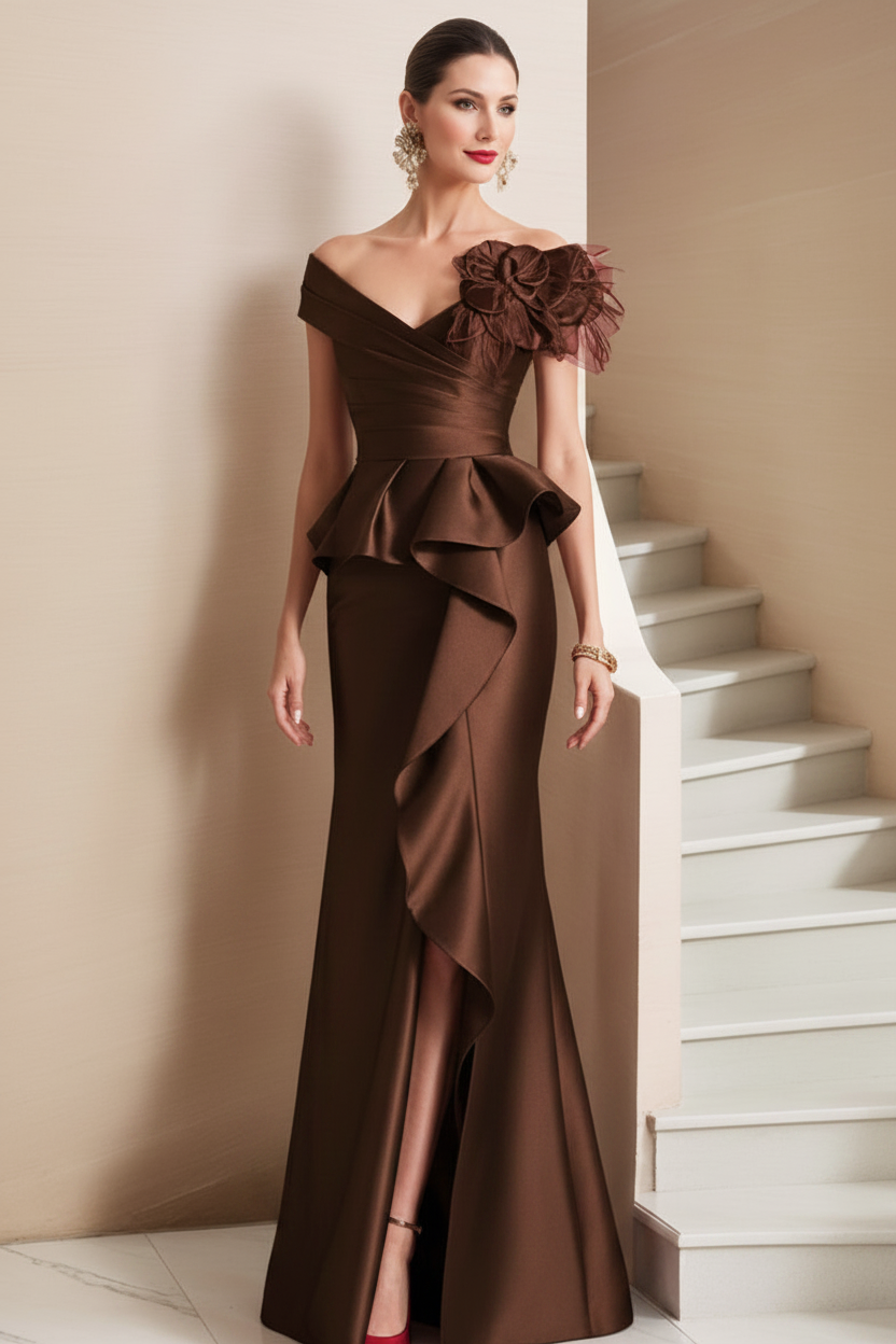 Trumpet/Mermaid Off-the-Shoulder Mother of the Bride Dresses with High Split