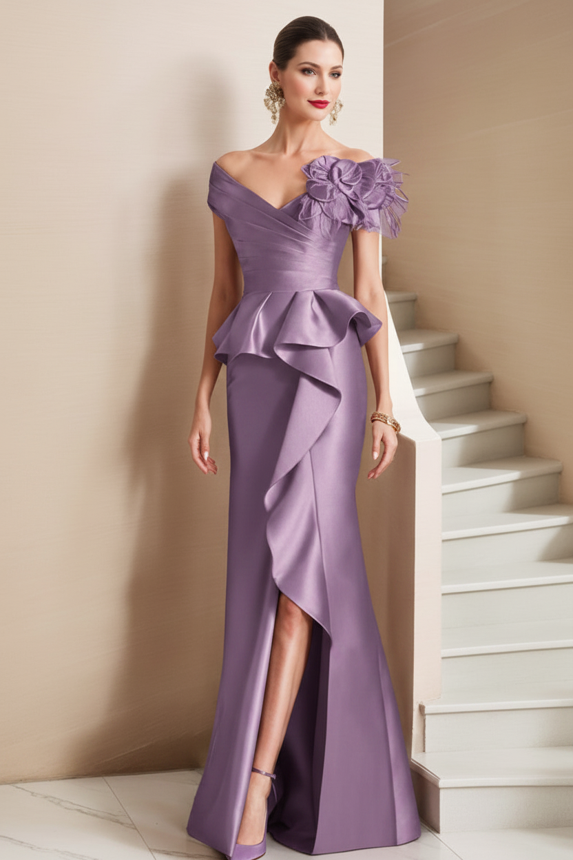 Trumpet/Mermaid Off-the-Shoulder Mother of the Bride Dresses with High Split