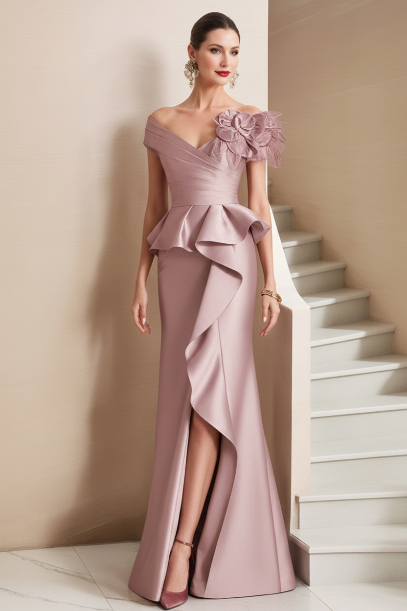 Trumpet/Mermaid Off-the-Shoulder Mother of the Bride Dresses with High Split
