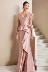 Trumpet/Mermaid Off-the-Shoulder Mother of the Bride Dresses with High Split
