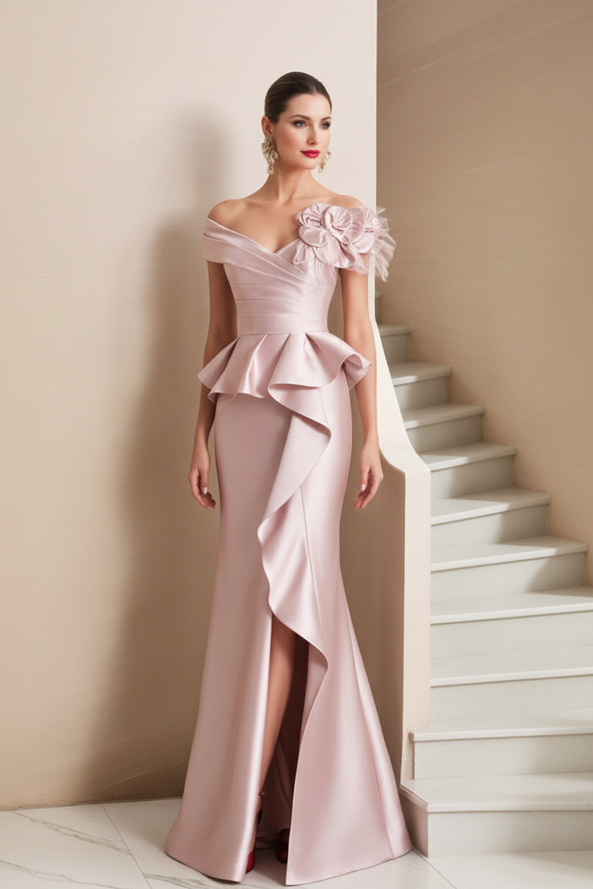Trumpet/Mermaid Off-the-Shoulder Mother of the Bride Dresses with High Split