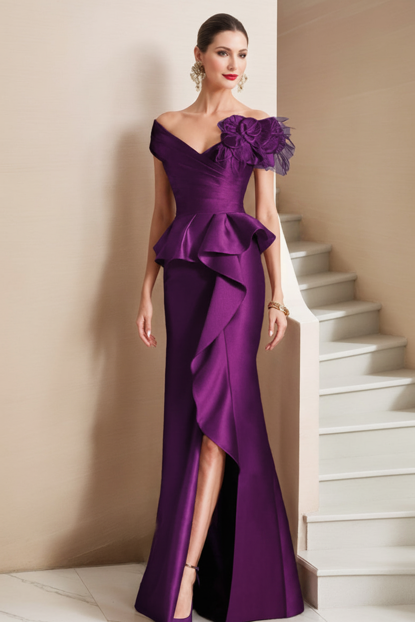 Trumpet/Mermaid Off-the-Shoulder Mother of the Bride Dresses with High Split