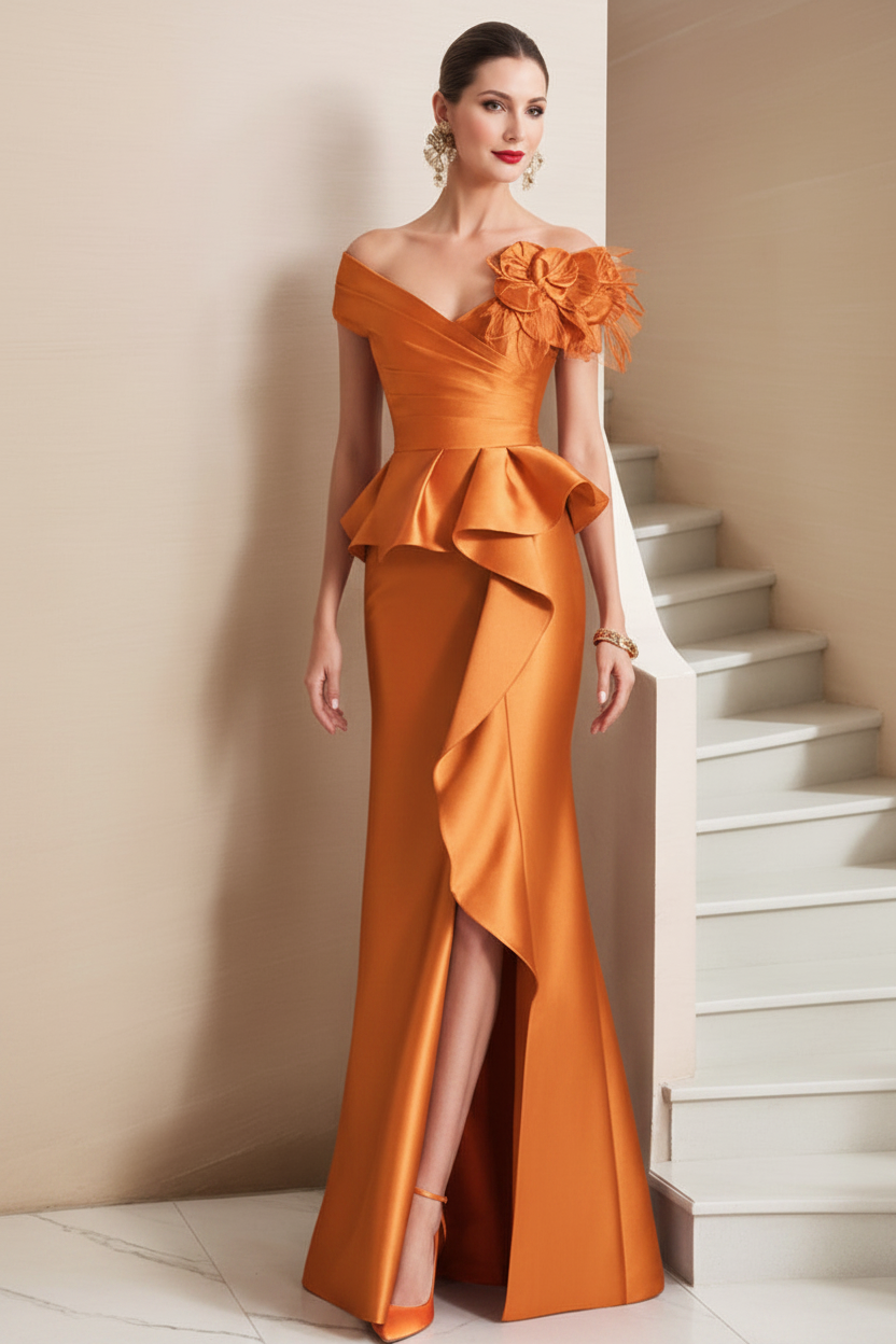 Trumpet/Mermaid Off-the-Shoulder Mother of the Bride Dresses with High Split