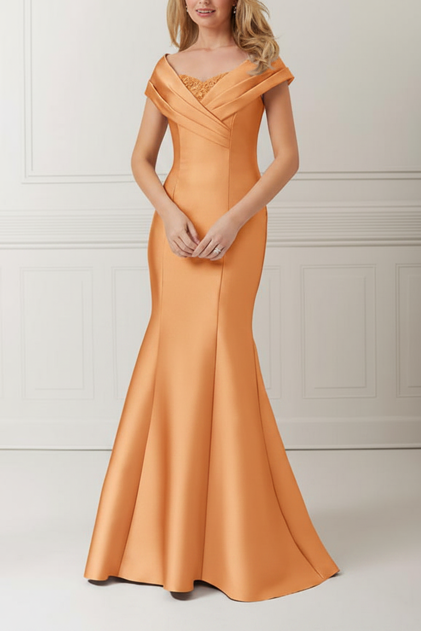 Trumpet/Mermaid Off-the-Shoulder Satin Mother of the Bride Dresses with Applique & Beading