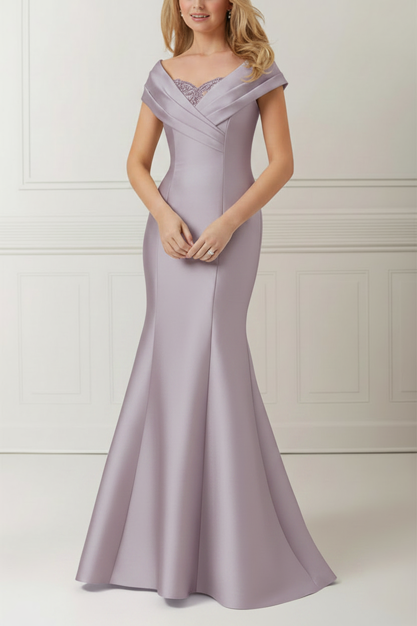 Trumpet/Mermaid Off-the-Shoulder Satin Mother of the Bride Dresses with Applique & Beading