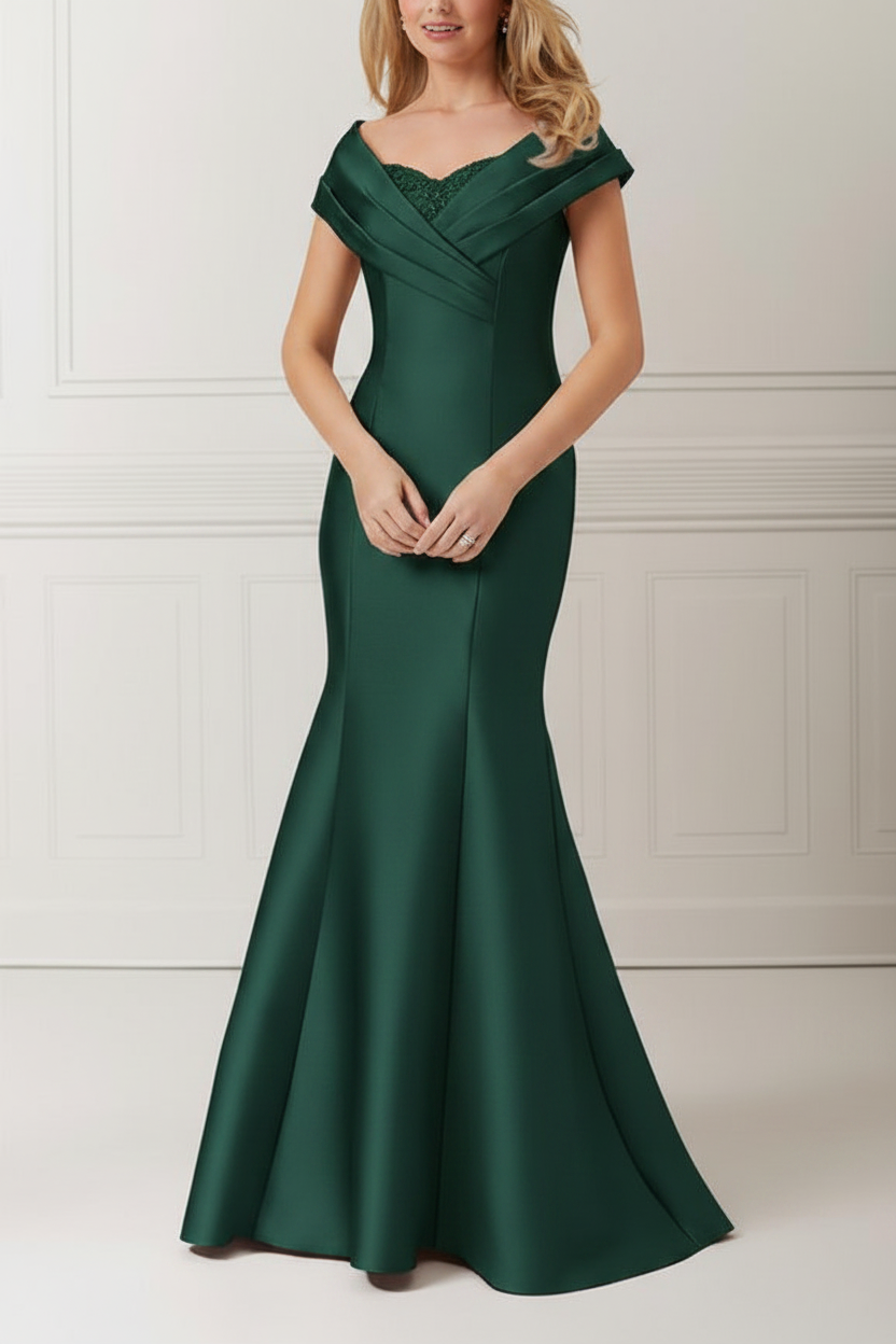 Trumpet/Mermaid Off-the-Shoulder Satin Mother of the Bride Dresses with Applique & Beading