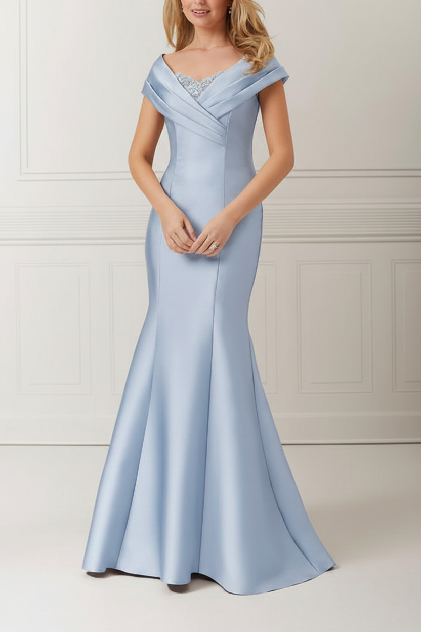 Trumpet/Mermaid Off-the-Shoulder Satin Mother of the Bride Dresses with Applique & Beading