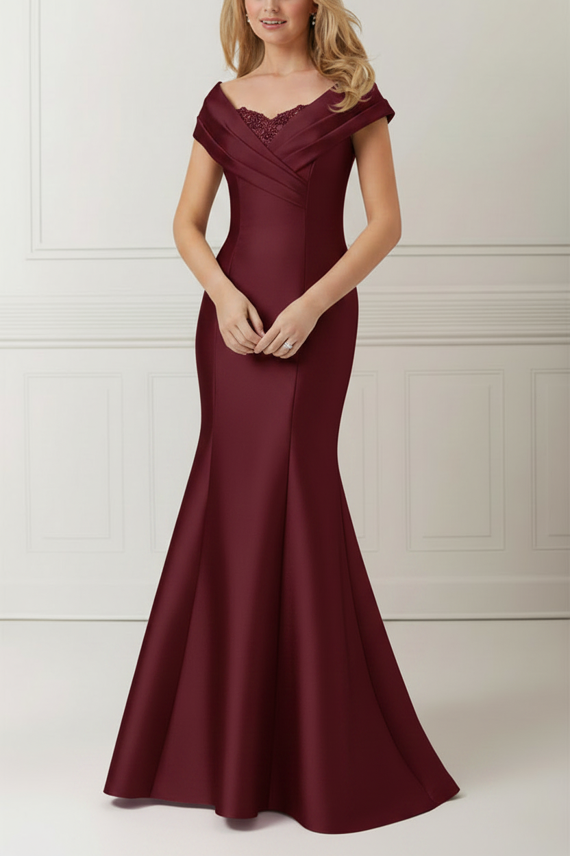 Trumpet/Mermaid Off-the-Shoulder Satin Mother of the Bride Dresses with Applique & Beading