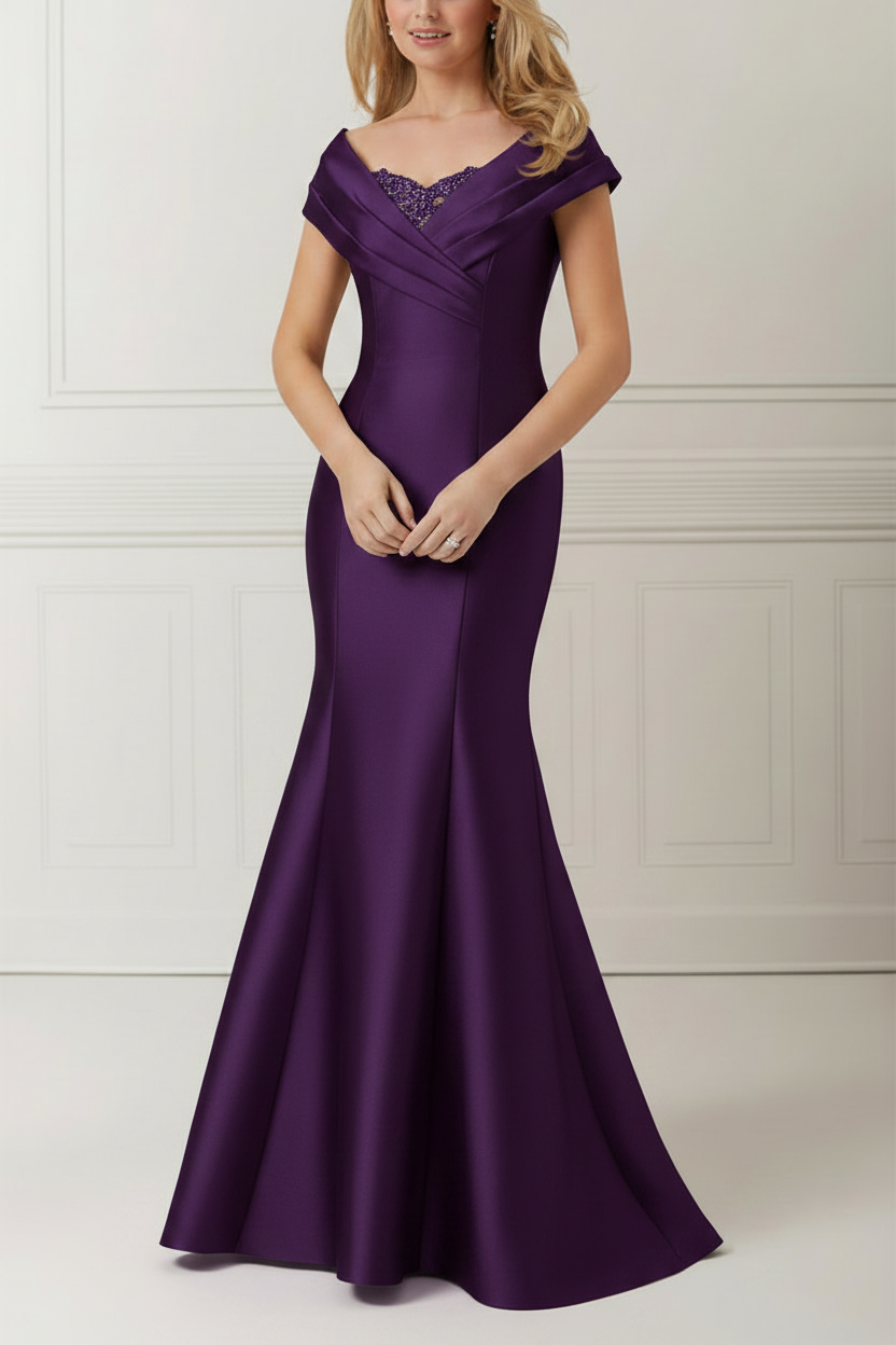 Trumpet/Mermaid Off-the-Shoulder Satin Mother of the Bride Dresses with Applique & Beading