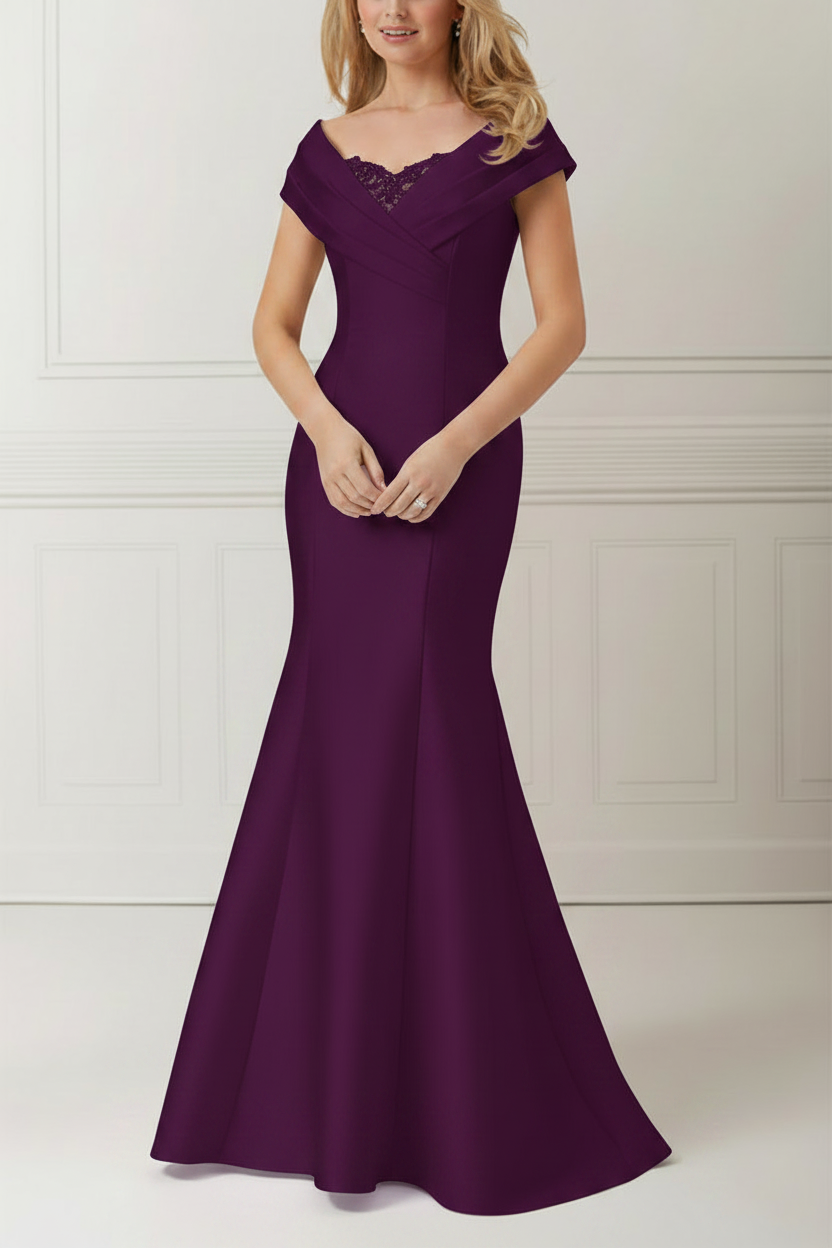 Trumpet/Mermaid Off-the-Shoulder Satin Mother of the Bride Dresses with Applique & Beading