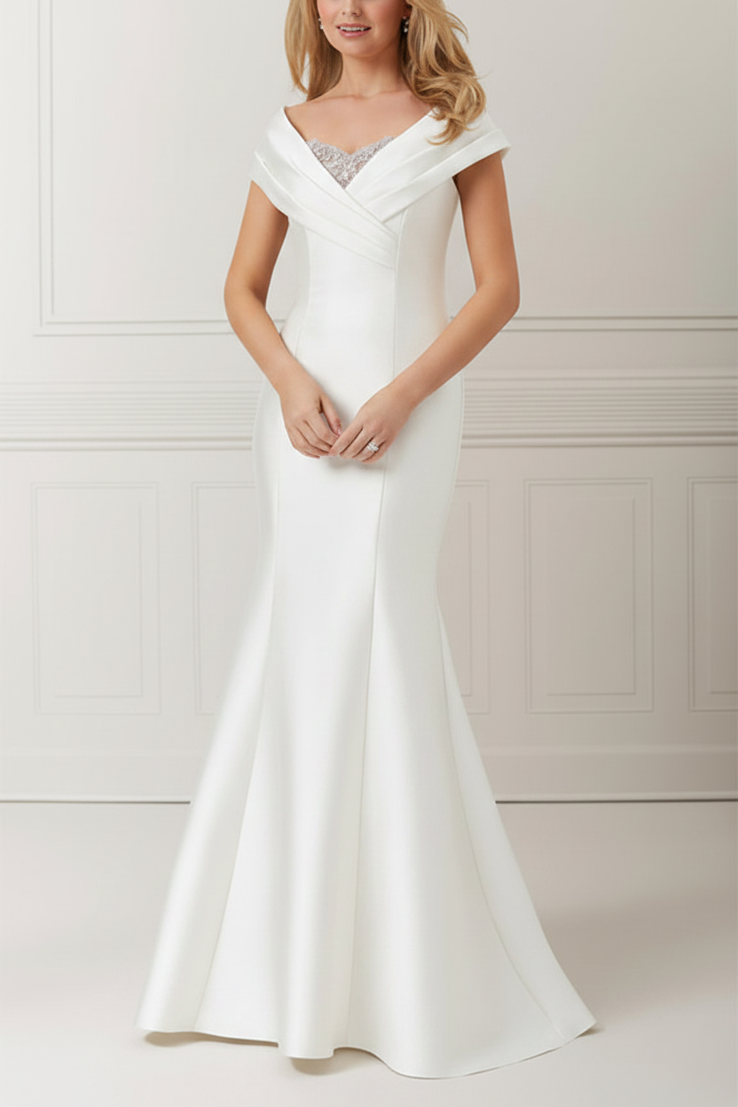 Trumpet/Mermaid Off-the-Shoulder Satin Mother of the Bride Dresses with Applique & Beading