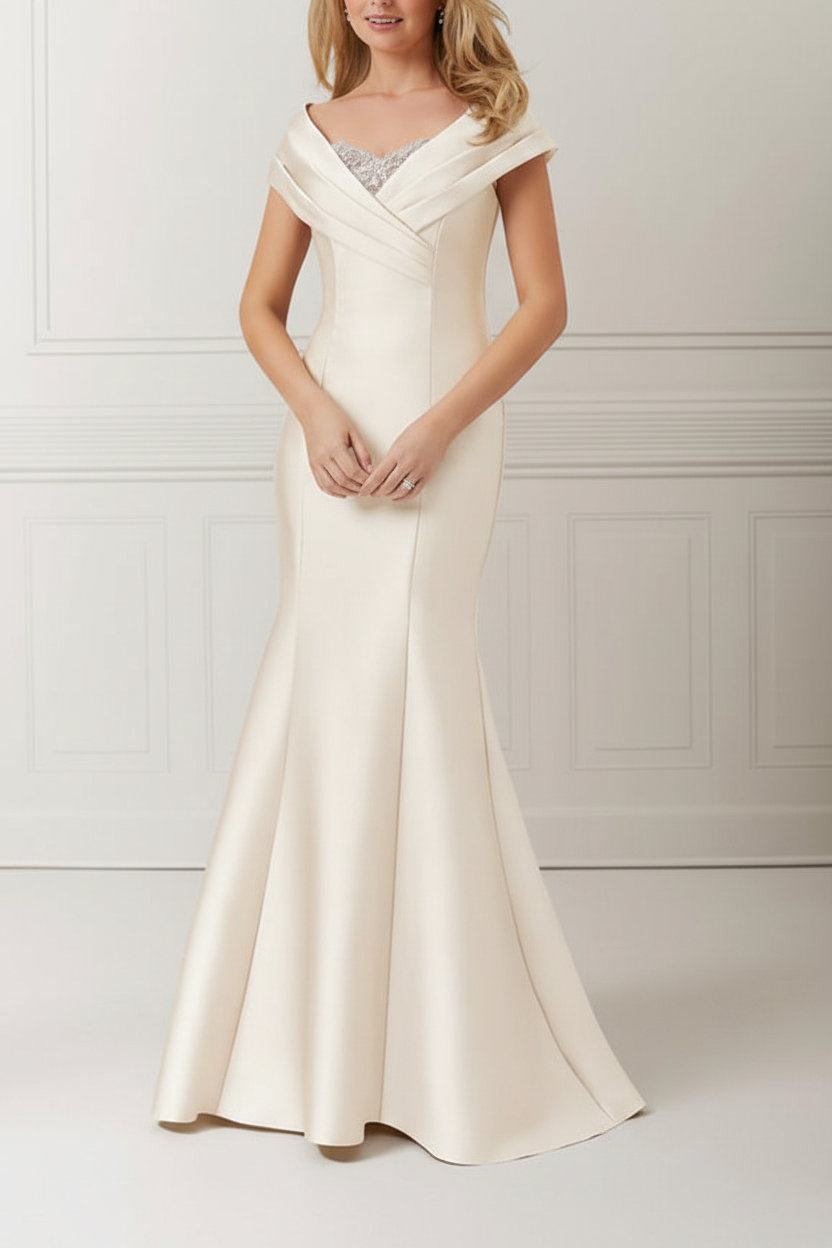 Trumpet/Mermaid Off-the-Shoulder Satin Mother of the Bride Dresses with Applique & Beading