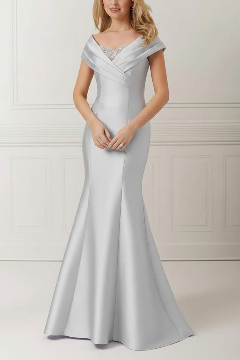 Trumpet/Mermaid Off-the-Shoulder Satin Mother of the Bride Dresses with Applique & Beading