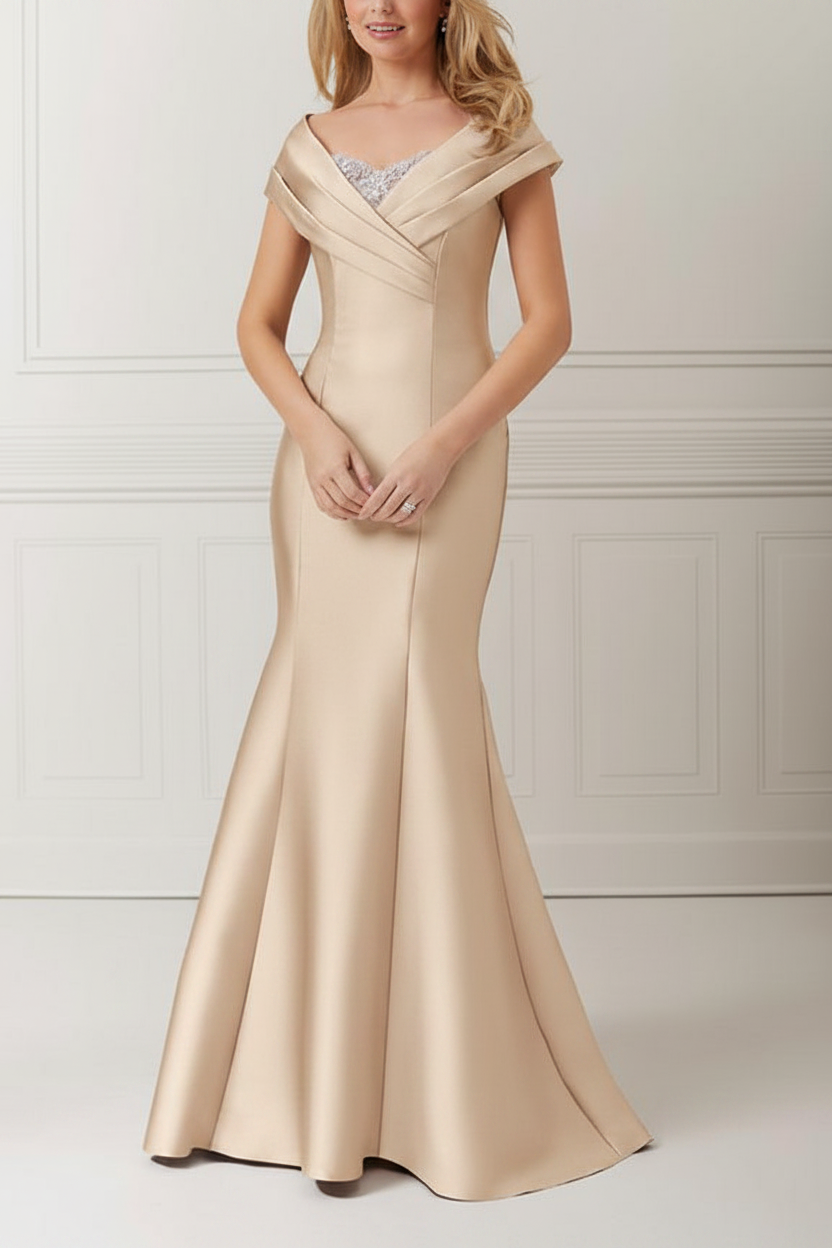 Trumpet/Mermaid Off-the-Shoulder Satin Mother of the Bride Dresses with Applique & Beading