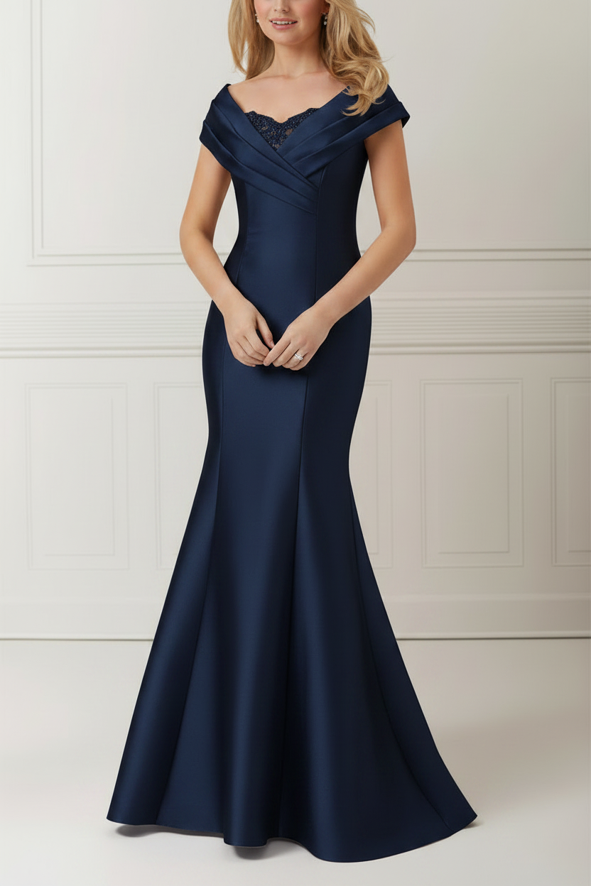 Trumpet/Mermaid Off-the-Shoulder Satin Mother of the Bride Dresses with Applique & Beading
