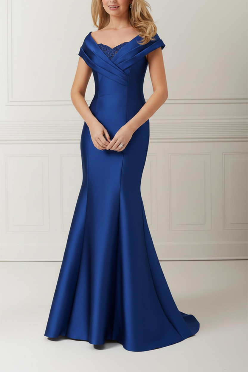 Trumpet/Mermaid Off-the-Shoulder Satin Mother of the Bride Dresses with Applique & Beading
