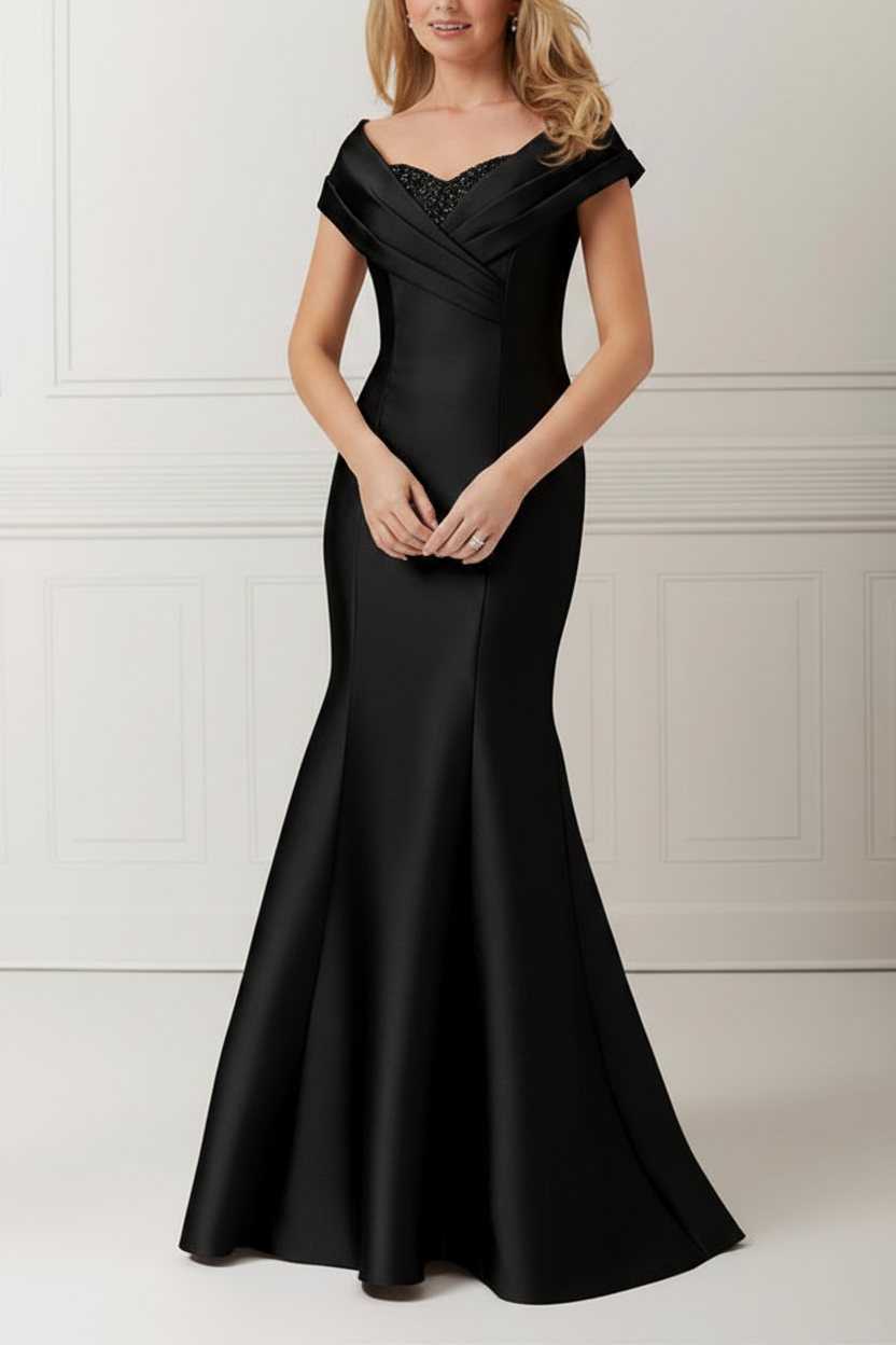 Trumpet/Mermaid Off-the-Shoulder Satin Mother of the Bride Dresses with Applique & Beading