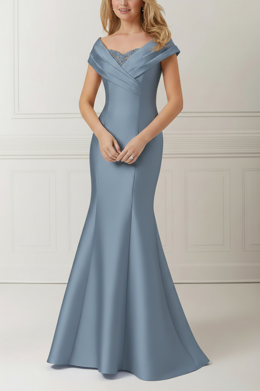 Trumpet/Mermaid Off-the-Shoulder Satin Mother of the Bride Dresses with Applique & Beading
