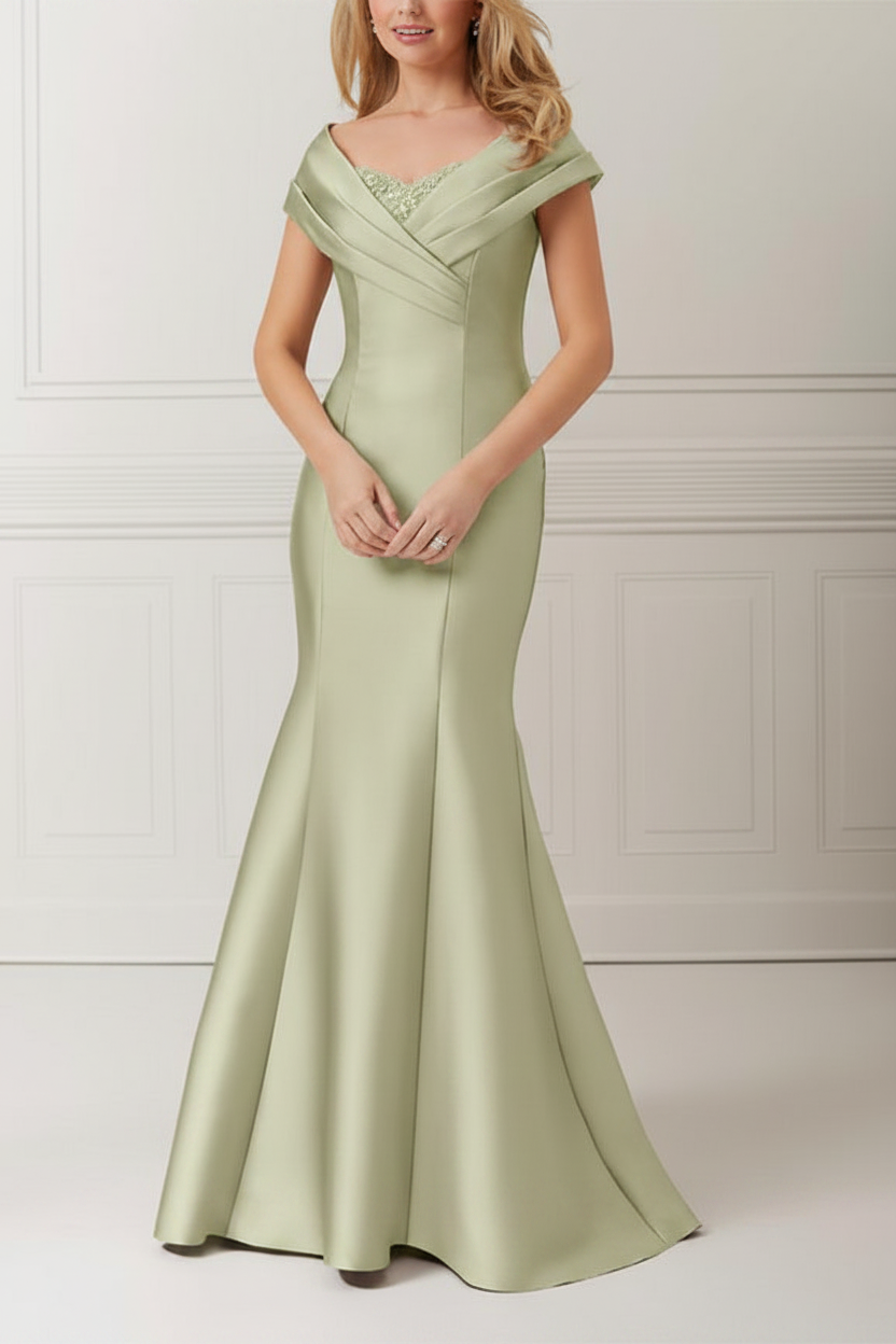 Trumpet/Mermaid Off-the-Shoulder Satin Mother of the Bride Dresses with Applique & Beading