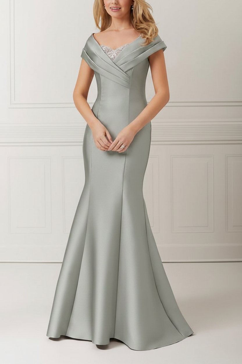 Trumpet/Mermaid Off-the-Shoulder Satin Mother of the Bride Dresses with Applique & Beading