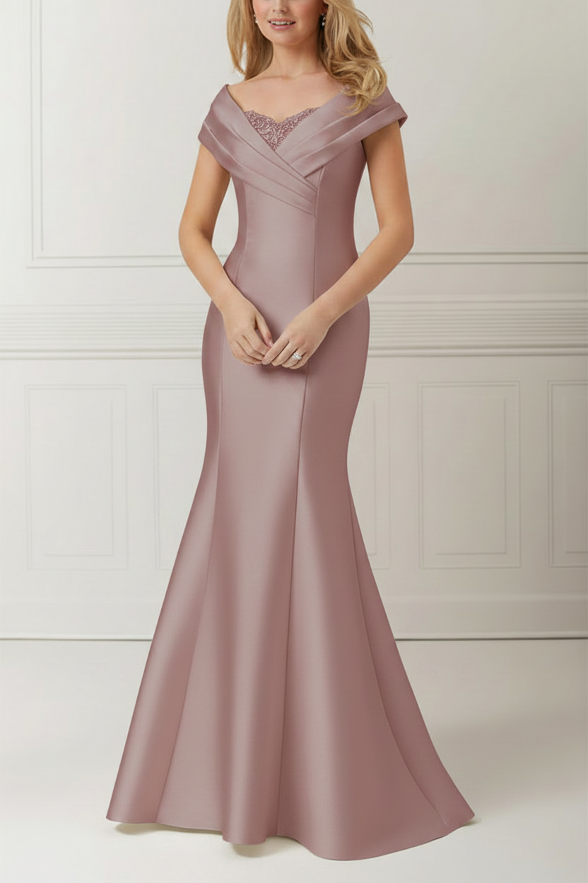 Trumpet/Mermaid Off-the-Shoulder Satin Mother of the Bride Dresses with Applique & Beading