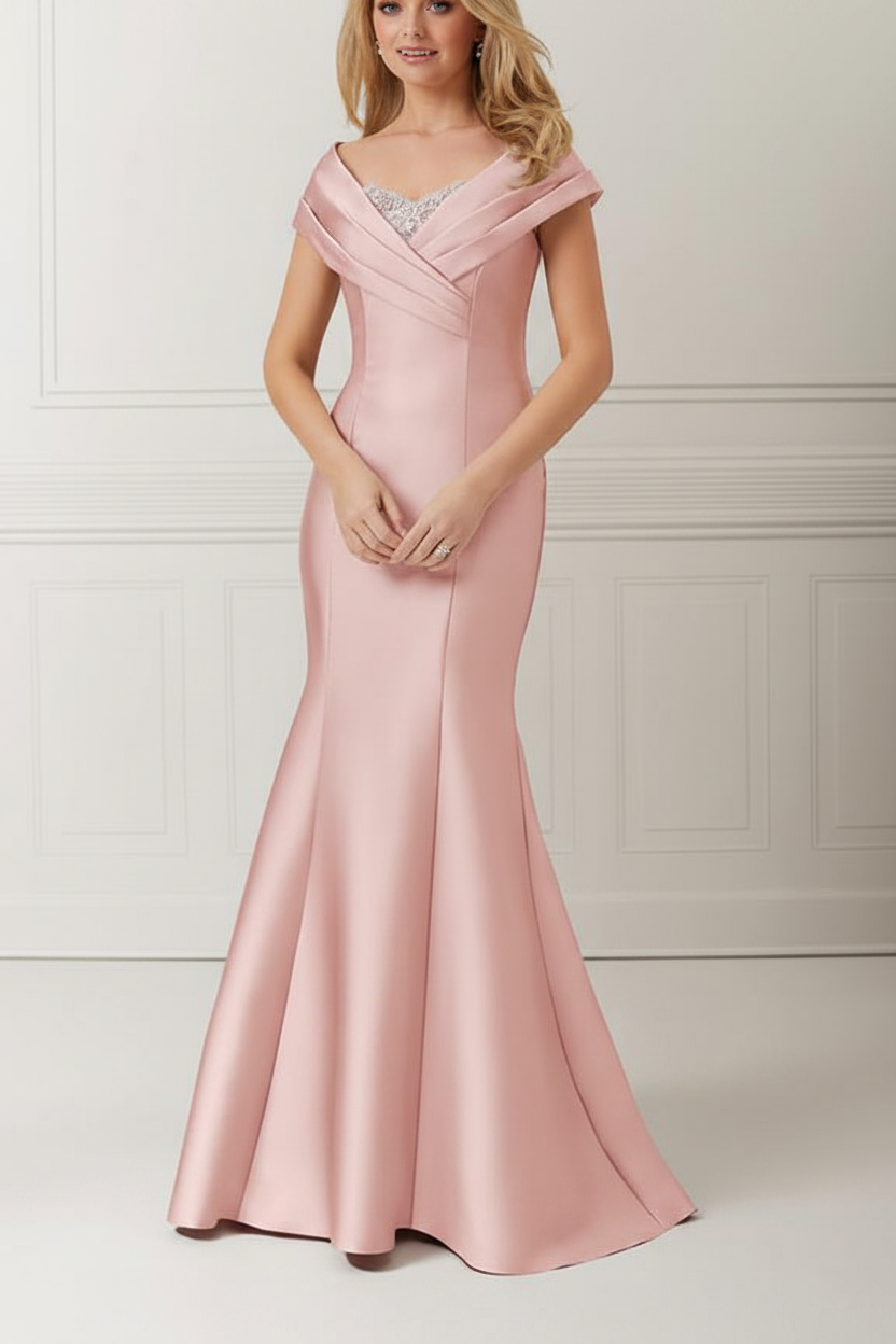 Trumpet/Mermaid Off-the-Shoulder Satin Mother of the Bride Dresses with Applique & Beading