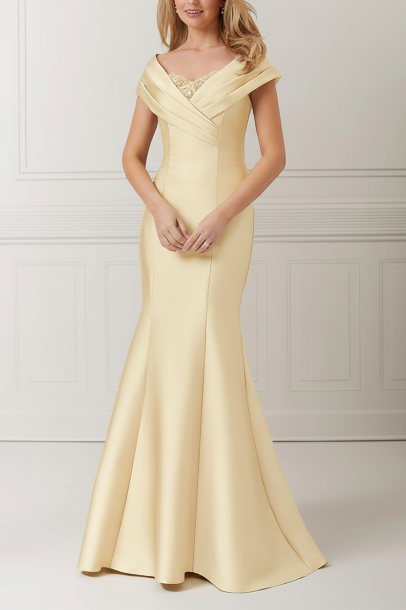 Trumpet/Mermaid Off-the-Shoulder Satin Mother of the Bride Dresses with Applique & Beading