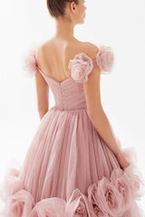 Tulle Off the Shoulder Sleeveless Long Formal Dress With Flower Appliques