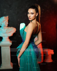 Tulle Sleeveless Shining Strapless Beading Front Split Formal Dress