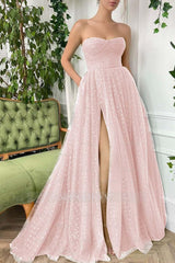 Tulle Sleeveless Strapless Long Split Formal Dress With Pleated