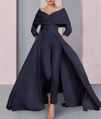 Scoop Long Sleeves Mother Of The Bride Pantsuits With Belt