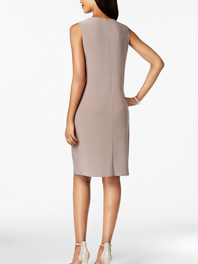 Sheath Column Jewel Neck Knee Length Mother Of The Bride Dresses