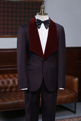 Unique Burgundy Two Pieces Velvet Lapel Wedding Suit for Grooms