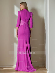 Unique Floor-Length Mother of the Bride Dress with Ruffles and 3/4 Sleeves