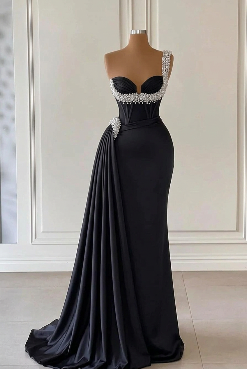 Black sweetheart beaded A-line wedding dress