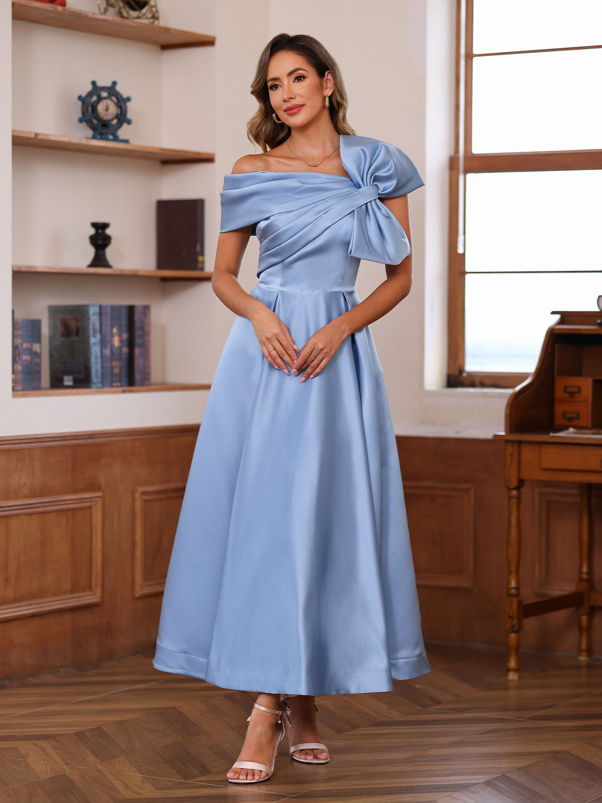 Unique Off-the-Shoulder A-Line/Princess Sleeveless Mother of the Bride Dress with Bowknot Ankle-Length