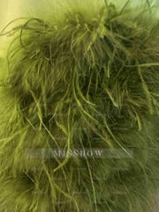 Unique Off-the-Shoulder Tea-Length Mother of the Bride Dress with Short Sleeves and Feathers