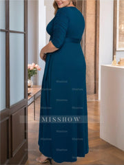 Unique Plus Size V-Neck A-Line Mother of the Bride Dress with Asymmetrical Ruffles and Half Sleeves