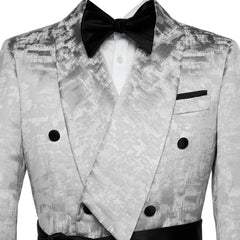 Unique Silver Jacquard Shawl Collar Double-Breasted Wedding Suit