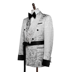 Unique Silver Jacquard Shawl Collar Double-Breasted Wedding Suit