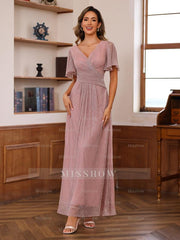 Unique V-Neck A-Line Princess Ankle-Length Mother of the Bride Dresses with Ruffles and Short Sleeves