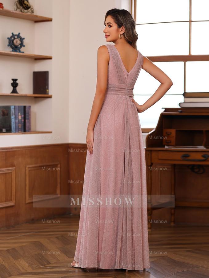 Unique V-Neck Sleeveless Floor-Length A-Line Mother of the Bride Dress with Ruffles